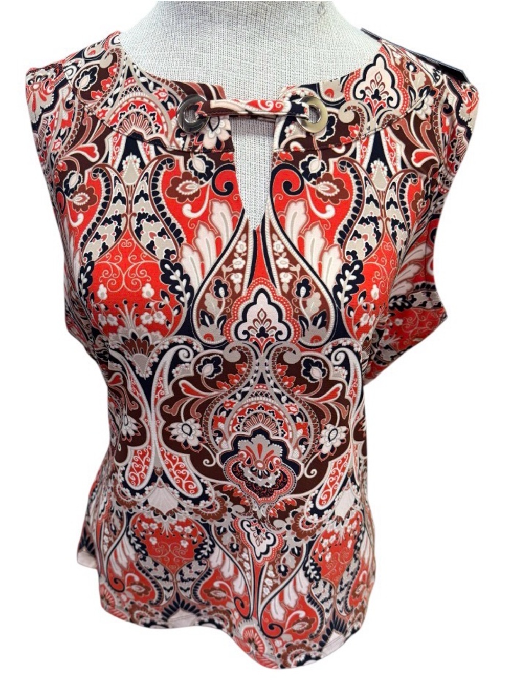 Tommy Hilfiger Suit Separates Sleeveless Shell Paisley Print Keyhole Top  NWT XL